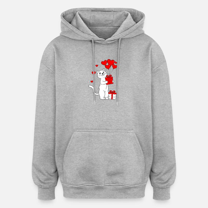 Chat à la Saint-Valentin - Sweat à capuche oversize unisexe - gris chiné