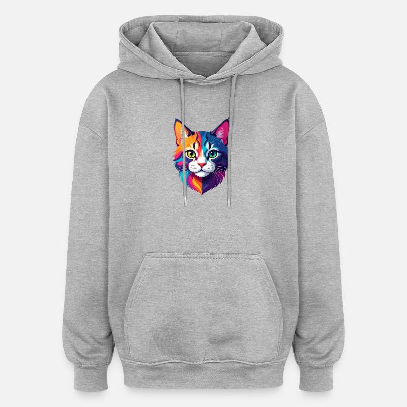 Chat - Sweat à capuche oversize unisexe - gris chiné