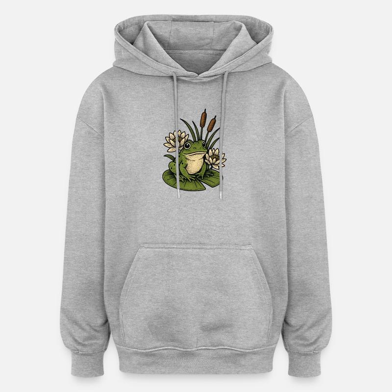 Grenouille au bassin aux nénuphars - Sweat à capuche oversize unisexe - gris chiné