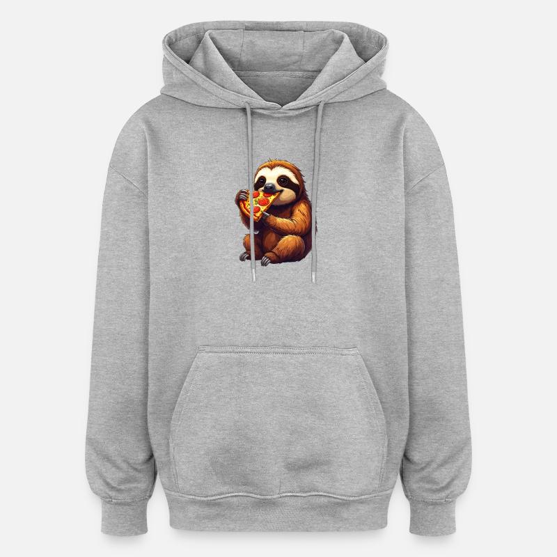 Paresseux avec pizza - Sweat à capuche oversize unisexe - gris chiné