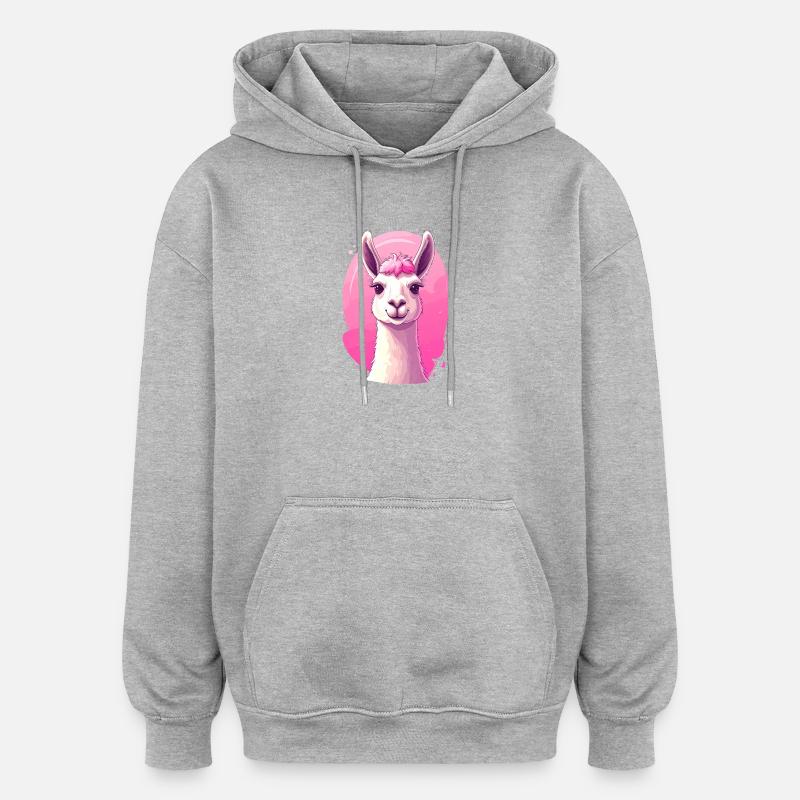 Lama / Alpaga devant le rose - Sweat à capuche oversize unisexe - gris chiné