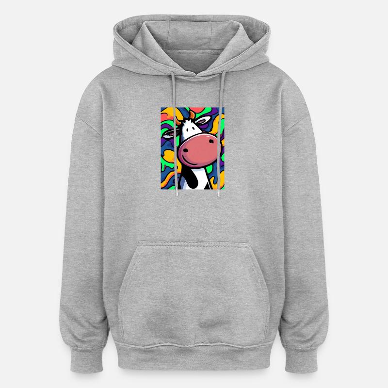 vache - Sweat à capuche oversize unisexe - gris chiné