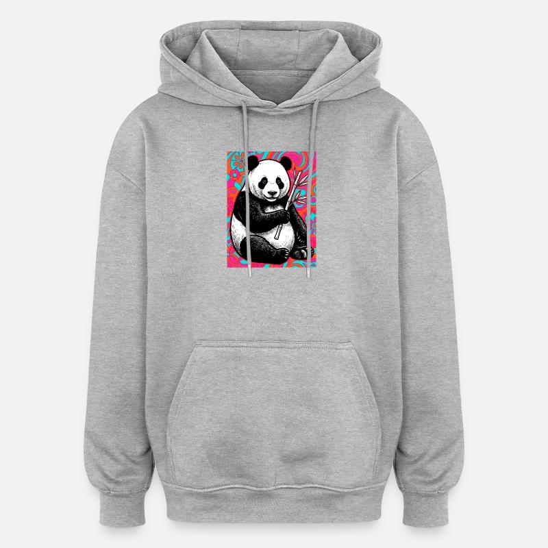 panda - Sweat à capuche oversize unisexe - gris chiné