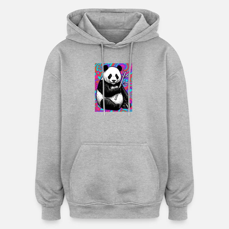 panda - Sweat à capuche oversize unisexe - gris chiné