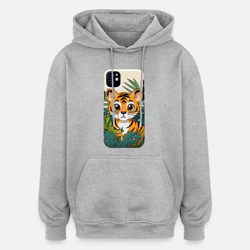 Tigerjunge im Dschungel - Oversized Unisex Hoodie - Grau meliert
