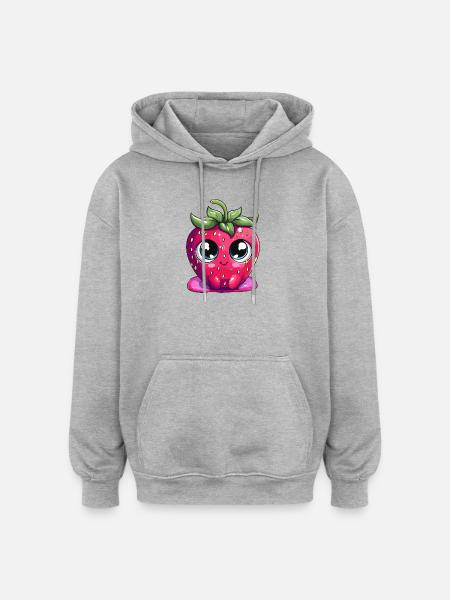 Kawaii Strawberry Face Face Face - Oversized Unisex Hoodie - heather grey