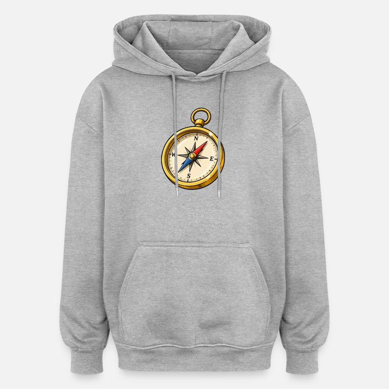 Kompass - Oversized Unisex Hoodie - Grau meliert