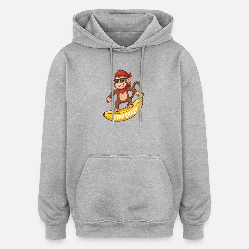 Reste fou, singe sur banane - Sweat à capuche oversize unisexe - gris chiné