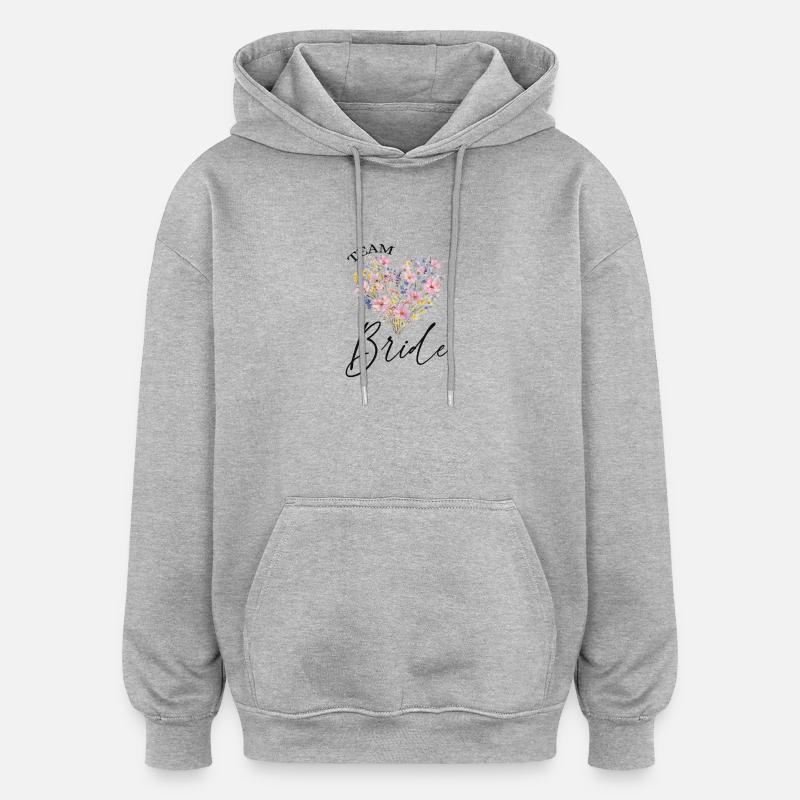 Cœur de fleur - Mariée - Personnalisable - Sweat à capuche oversize unisexe - gris chiné