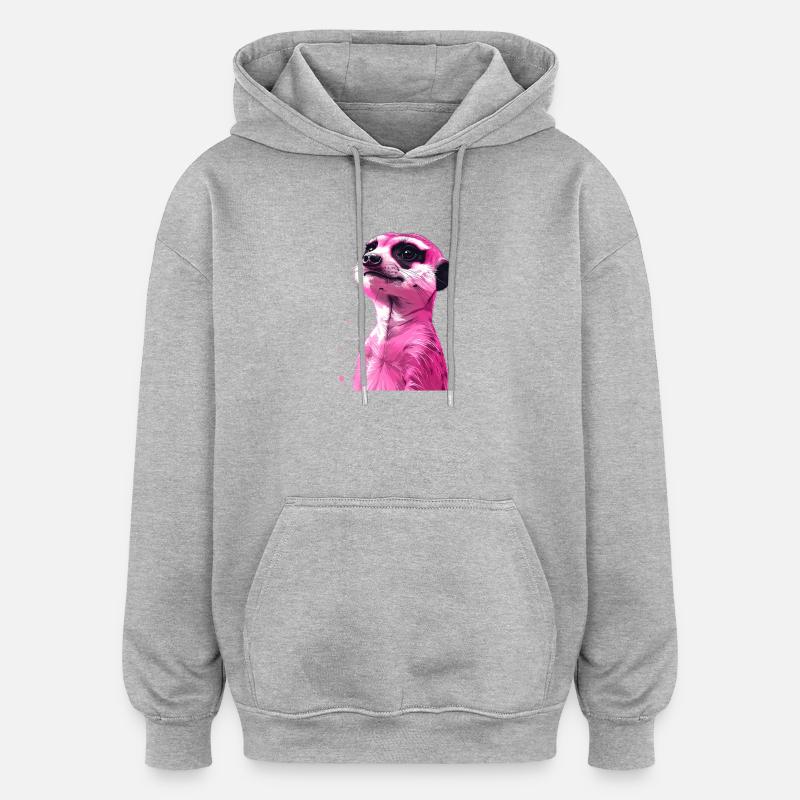 Suricate rose - Sweat à capuche oversize unisexe - gris chiné