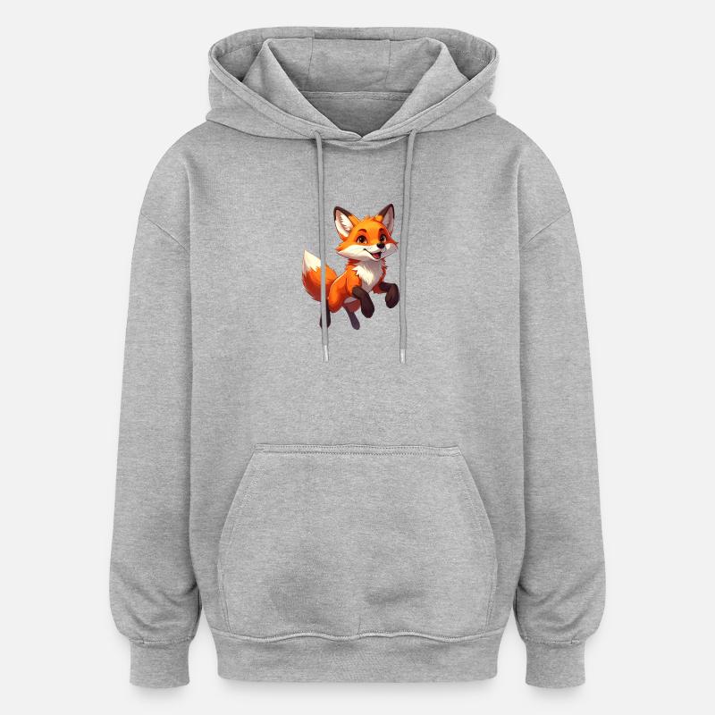 Jumping Fox - Oversized Unisex Hoodie - heather grey