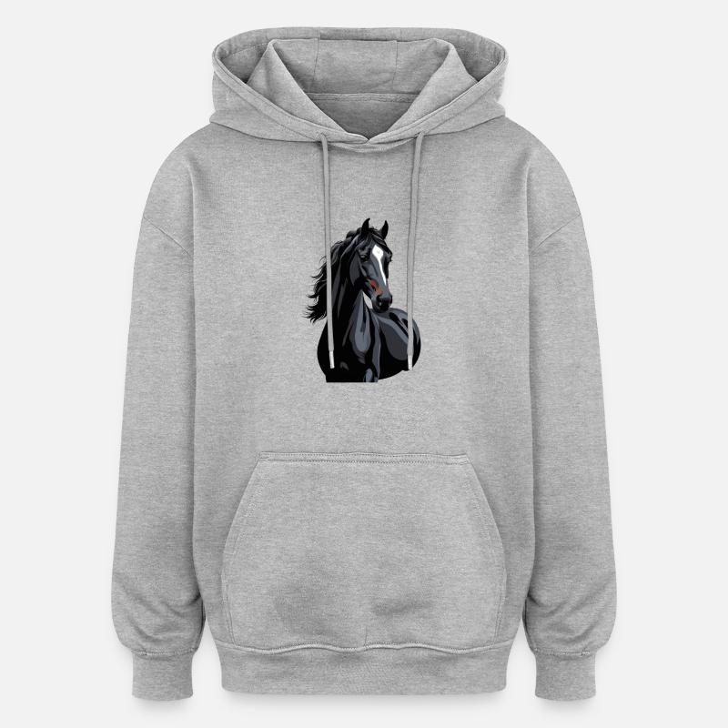 silhouette de cheval noir - Sweat à capuche oversize unisexe - gris chiné