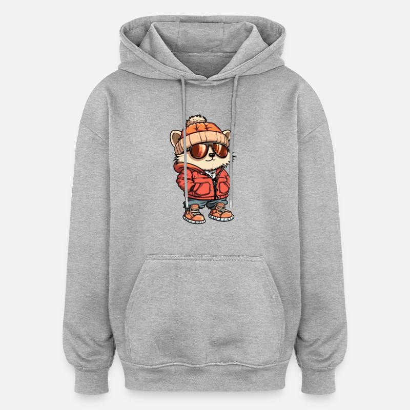 Hérisson Bande dessinée d’hiver - Sweat à capuche oversize unisexe - gris chiné