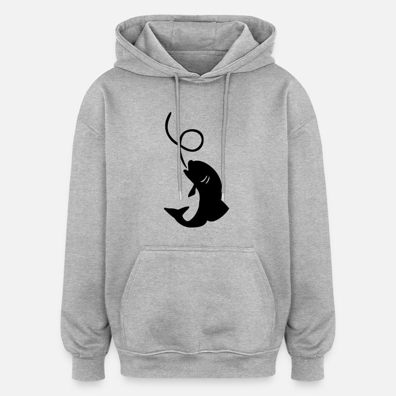 Fisch Angeln - Oversized Unisex Hoodie - Grau meliert