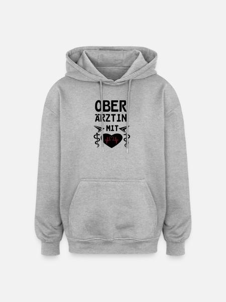 Oberärztin mit Herz Geschenk - Oversized Unisex Hoodie - Grau meliert