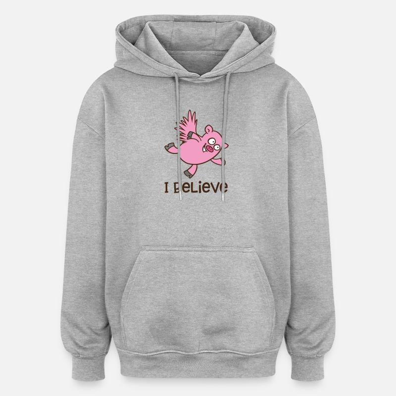 cochon volant - Sweat à capuche oversize unisexe - gris chiné