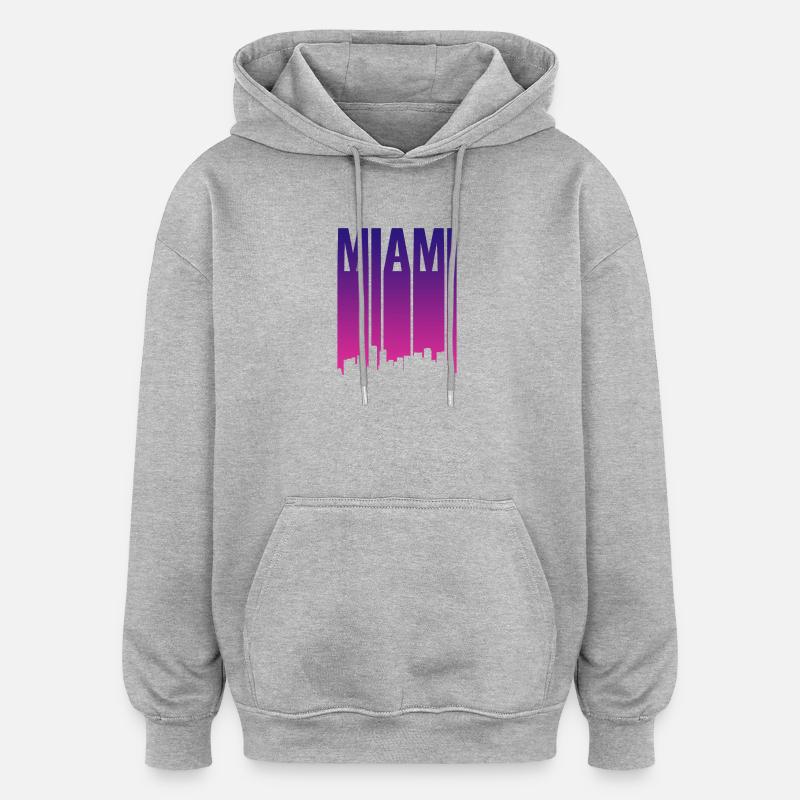 Miami Skyline Gradient Blau Pink - Oversized Unisex Hoodie - Grau meliert