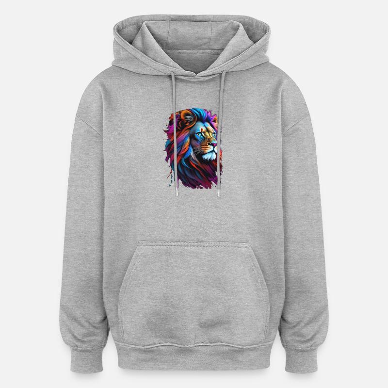 Lion - Sweat à capuche oversize unisexe - gris chiné
