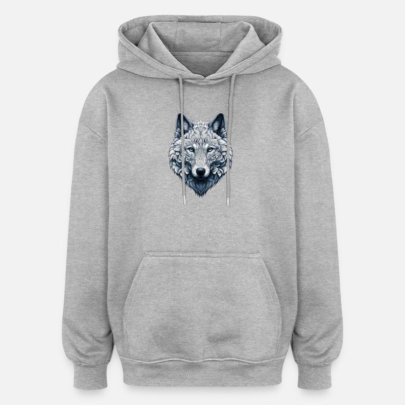 Wolf mit Mandalas verziert - Oversized Unisex Hoodie - Grau meliert