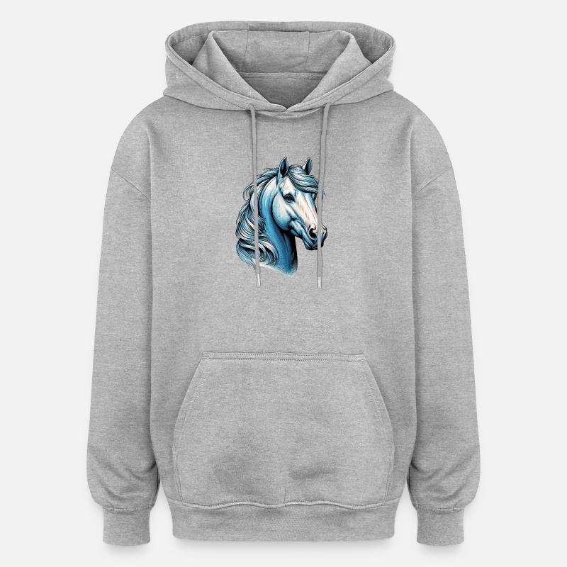 Pferd - Oversized Unisex Hoodie - Grau meliert