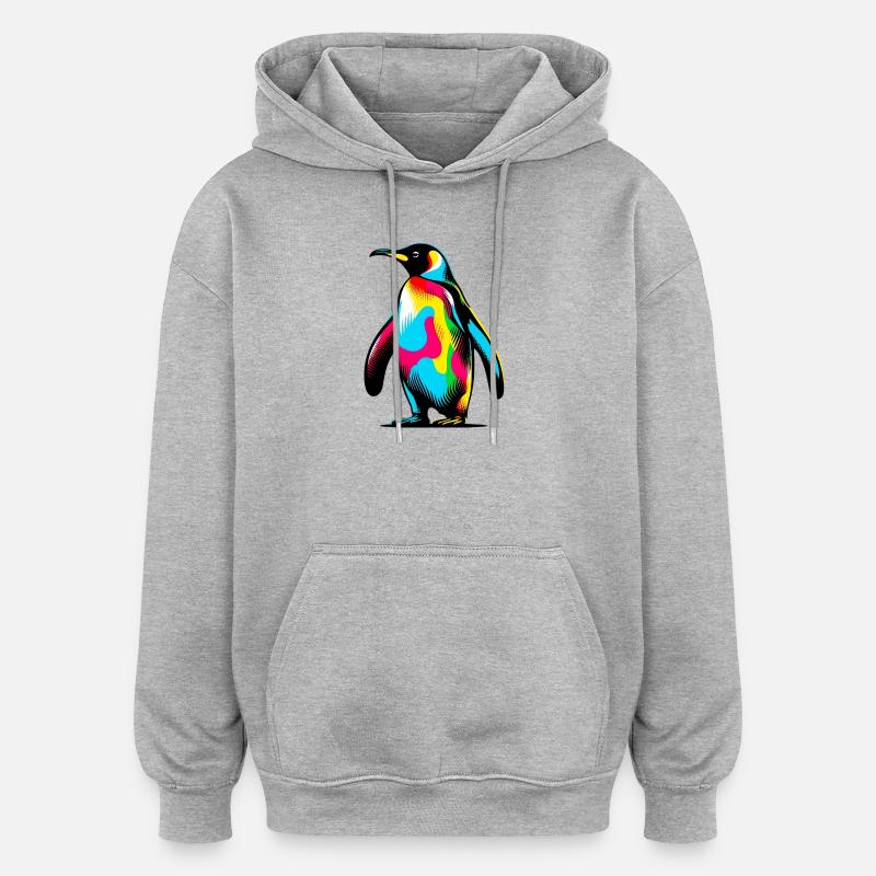 Pingouin - Sweat à capuche oversize unisexe - gris chiné