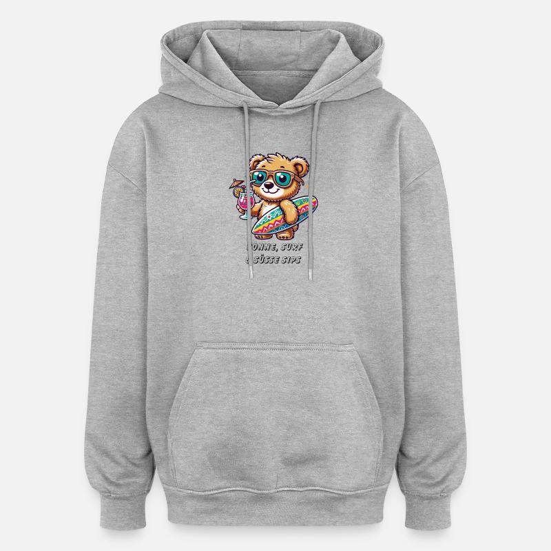 Sommerlicher Surf-Bär – Entspannt und Cool! - Oversized Unisex Hoodie - Grau meliert