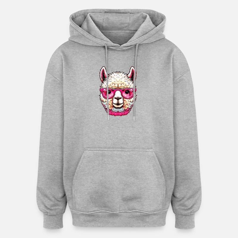 Alpaka mit Sonnenbrille - Oversized Unisex Hoodie - Grau meliert