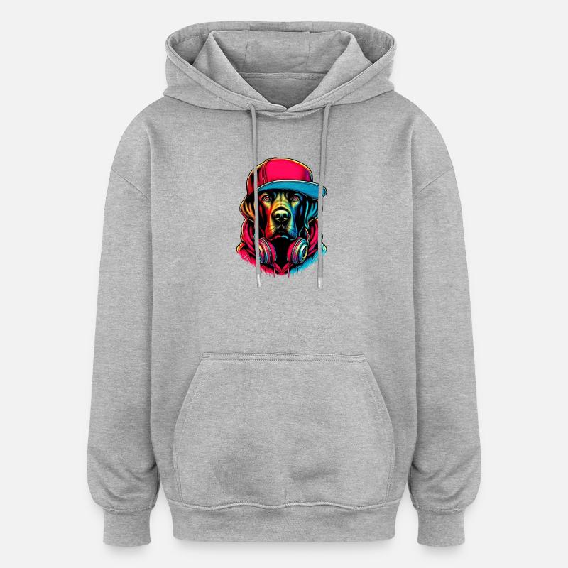 Chien - Sweat à capuche oversize unisexe - gris chiné