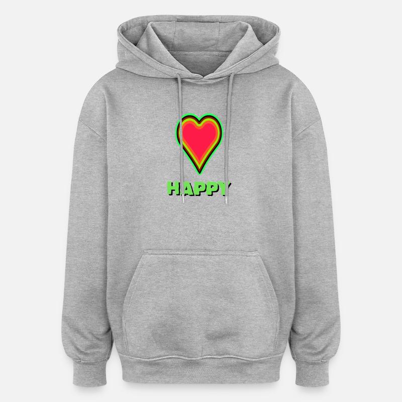 LEBENDIGE Herzgrafik mit Neon-Umrahmung - Oversized Unisex Hoodie - Grau meliert