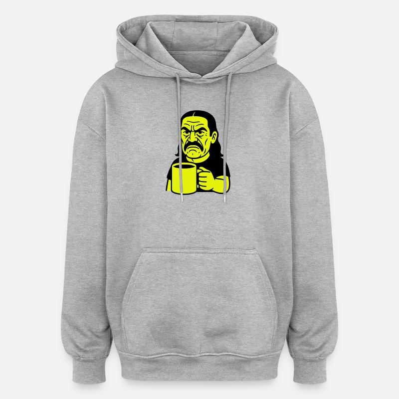 Homme de café en colère - Sweat à capuche oversize unisexe - gris chiné