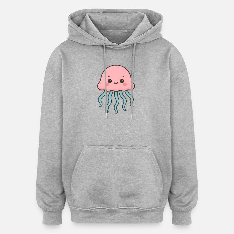 Illustration de méduse mignonne - Sweat à capuche oversize unisexe - gris chiné