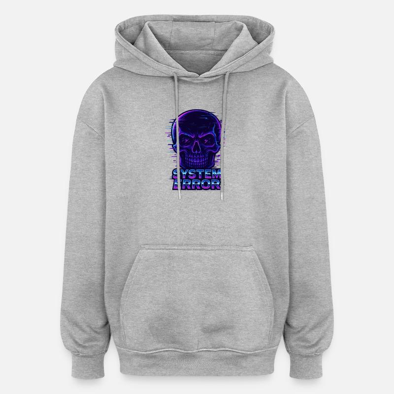 Neon Glitch Schädel mit Systemfehlertext - Oversized Unisex Hoodie - Grau meliert