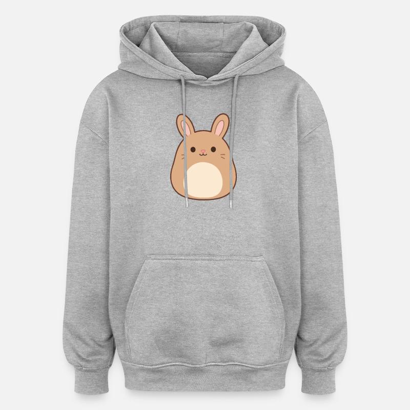 Mignon lapin dessin animé imprimé - Sweat à capuche oversize unisexe - gris chiné