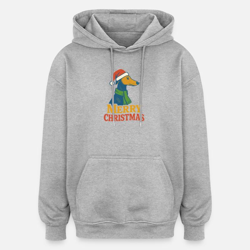 Portrait du Père Noël Greyhound - Sweat à capuche oversize unisexe - gris chiné