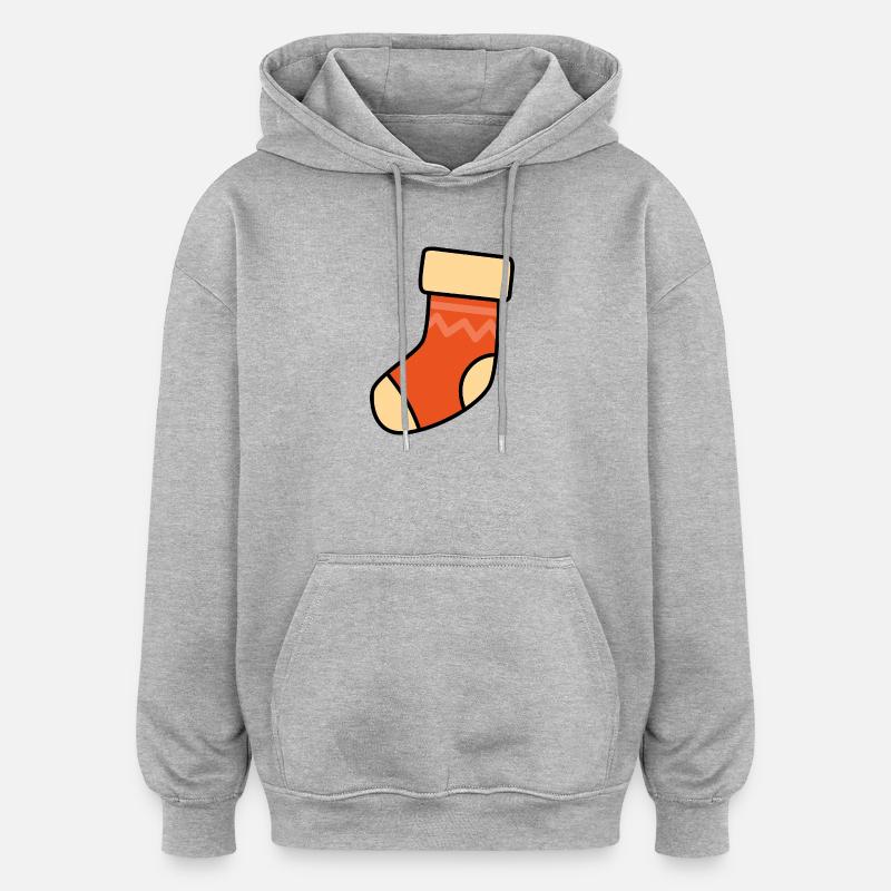 Chaussette orange adaptée à Noël - Sweat à capuche oversize unisexe - gris chiné