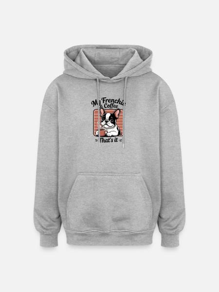 Frenchie French Bulldog Cartoon - Oversized Unisex Hoodie - heather grey