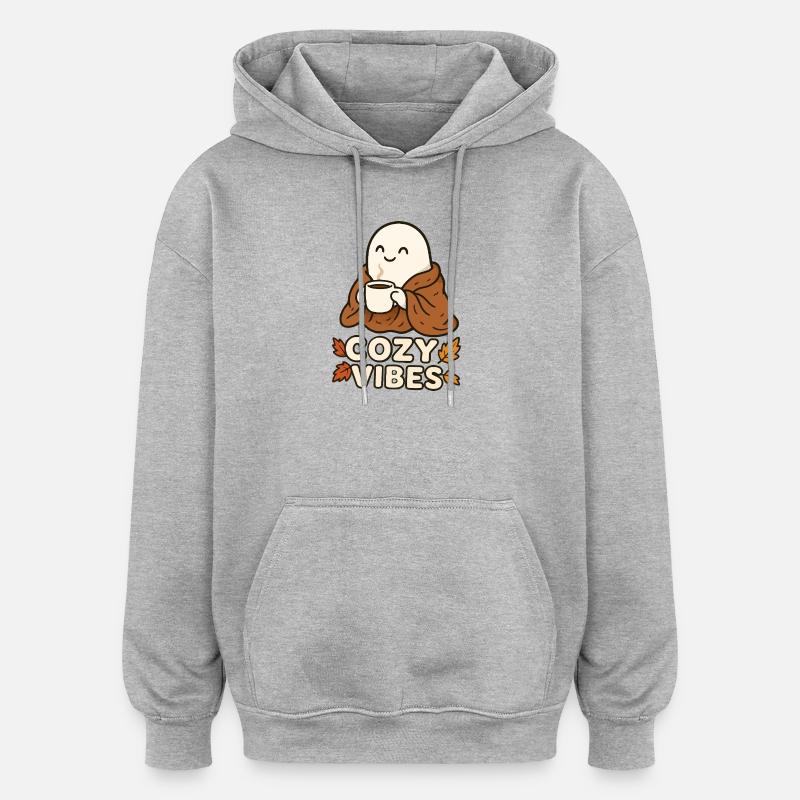 Cozy Vibes Ghost avec tasse - Sweat à capuche oversize unisexe - gris chiné