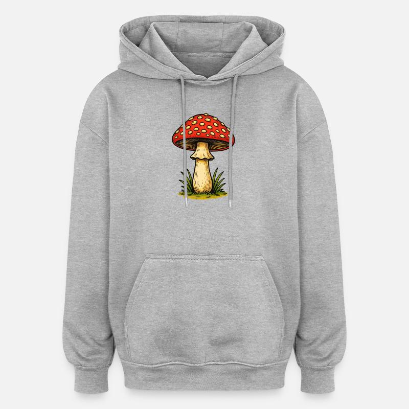 Champignon rouge rétro - Sweat à capuche oversize unisexe - gris chiné