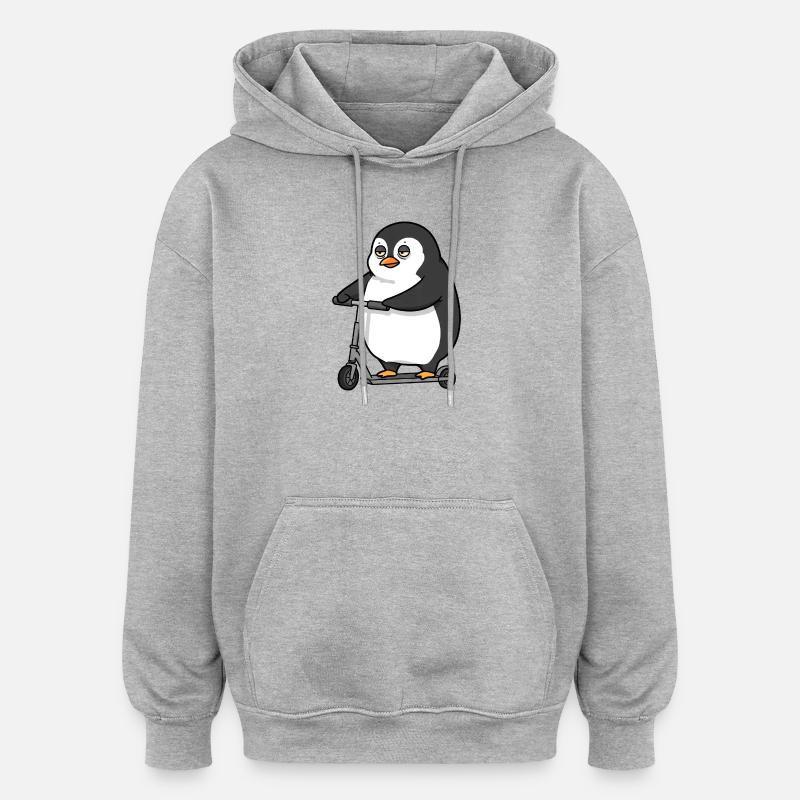 Lustiger Pinguin Roller Scooter Chubby Spaß - Oversized Unisex Hoodie - Grau meliert