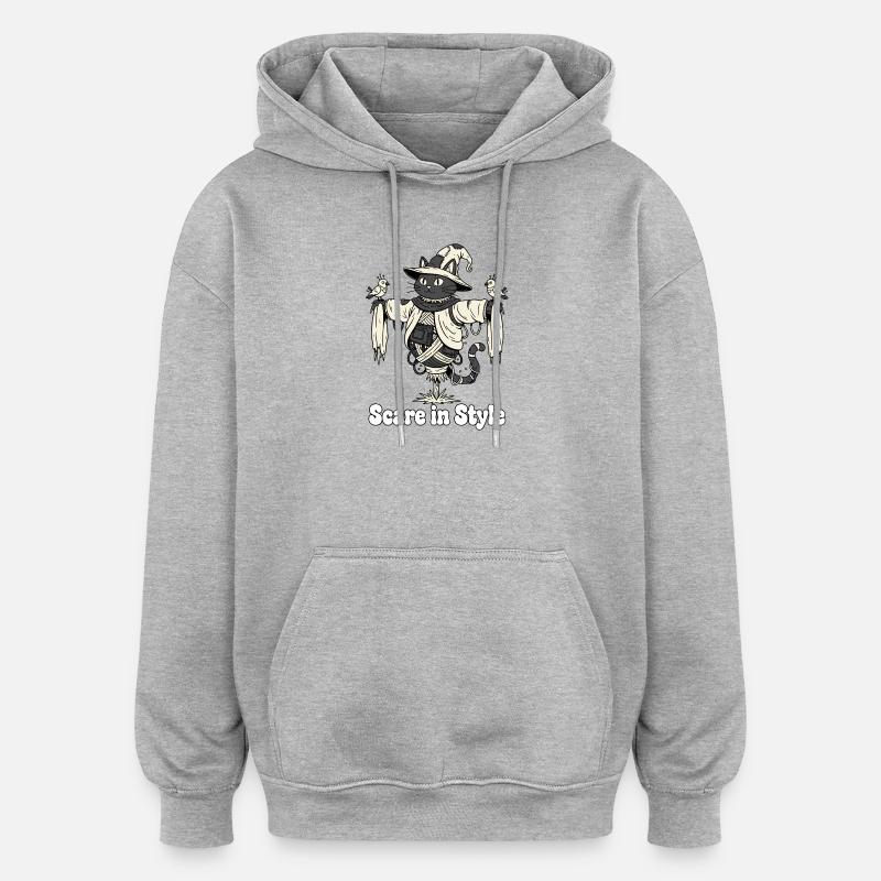 Effrayance dans le style : Chat d’Halloween - Sweat à capuche oversize unisexe - gris chiné