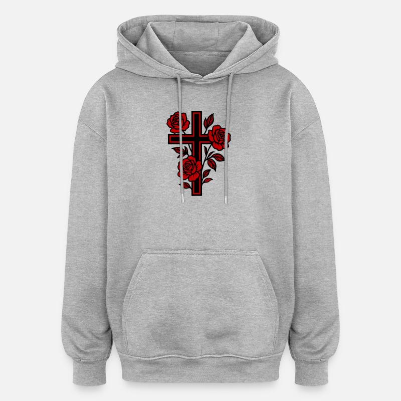 Fleurs à symbole de croix - Sweat à capuche oversize unisexe - gris chiné