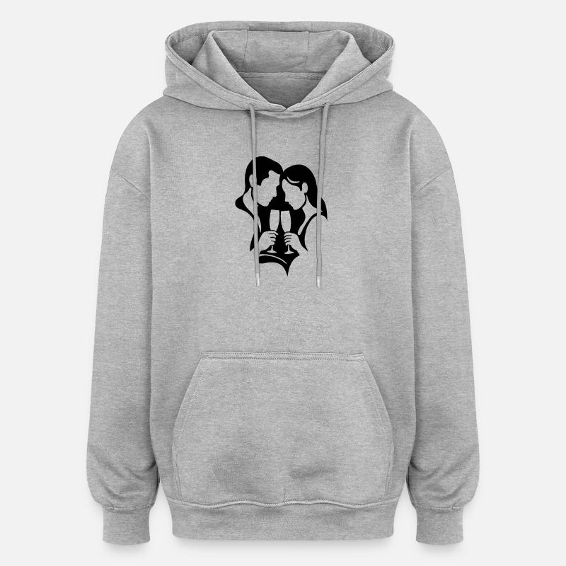 Silhouettes sombres avec du vin - Sweat à capuche oversize unisexe - gris chiné