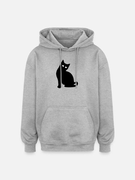 Cat Silhouette Black Gift Cat Lover - Oversized Unisex Hoodie - heather grey
