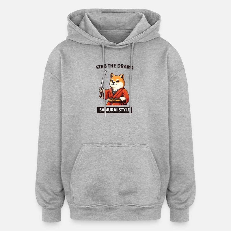 Samurai Shiba: Stakk dramaet - Oversized unisex-hettegenser - gråmelert