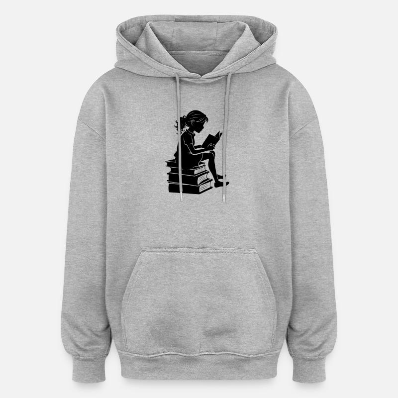 Lecture féminine - Sweat à capuche oversize unisexe - gris chiné