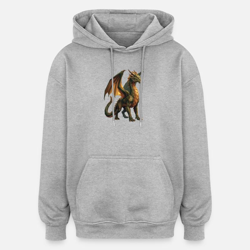 Art géométrique low poly Green Dragon - Sweat à capuche oversize unisexe - gris chiné