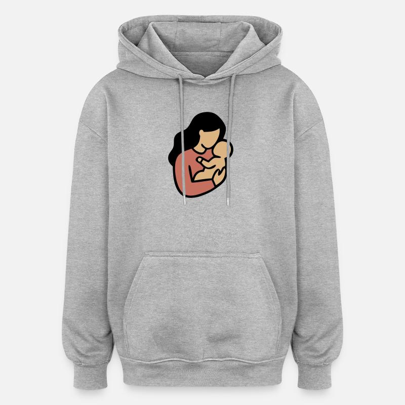 Minimalisme Bohème, Maman Bébé - Sweat à capuche oversize unisexe - gris chiné