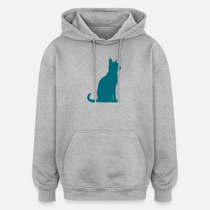 Silhouette de chat sarcelle - Sweat à capuche oversize unisexe - gris chiné