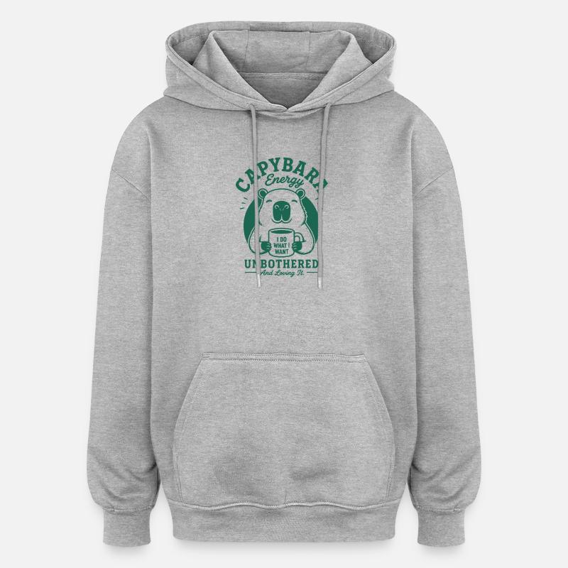 Énergie de Capybara Indifférente - Sweat à capuche oversize unisexe - gris chiné