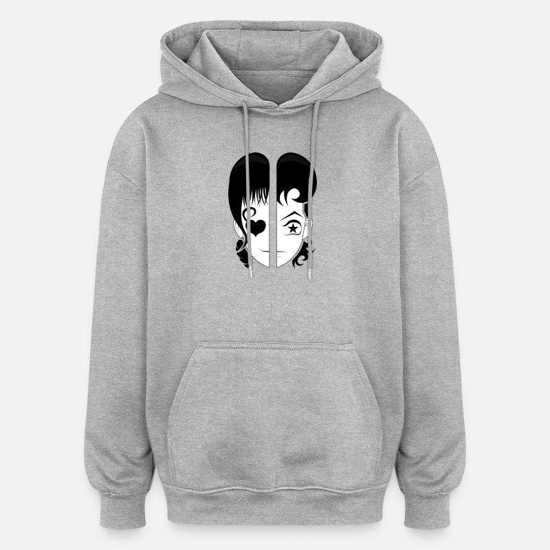 Double Visage : Cœur et Étoile - Sweat à capuche oversize unisexe - gris chiné